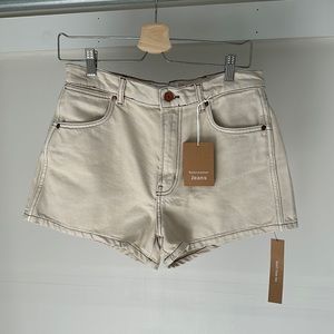 Reformation Cowboy High Rise Shorts in Cream NWT